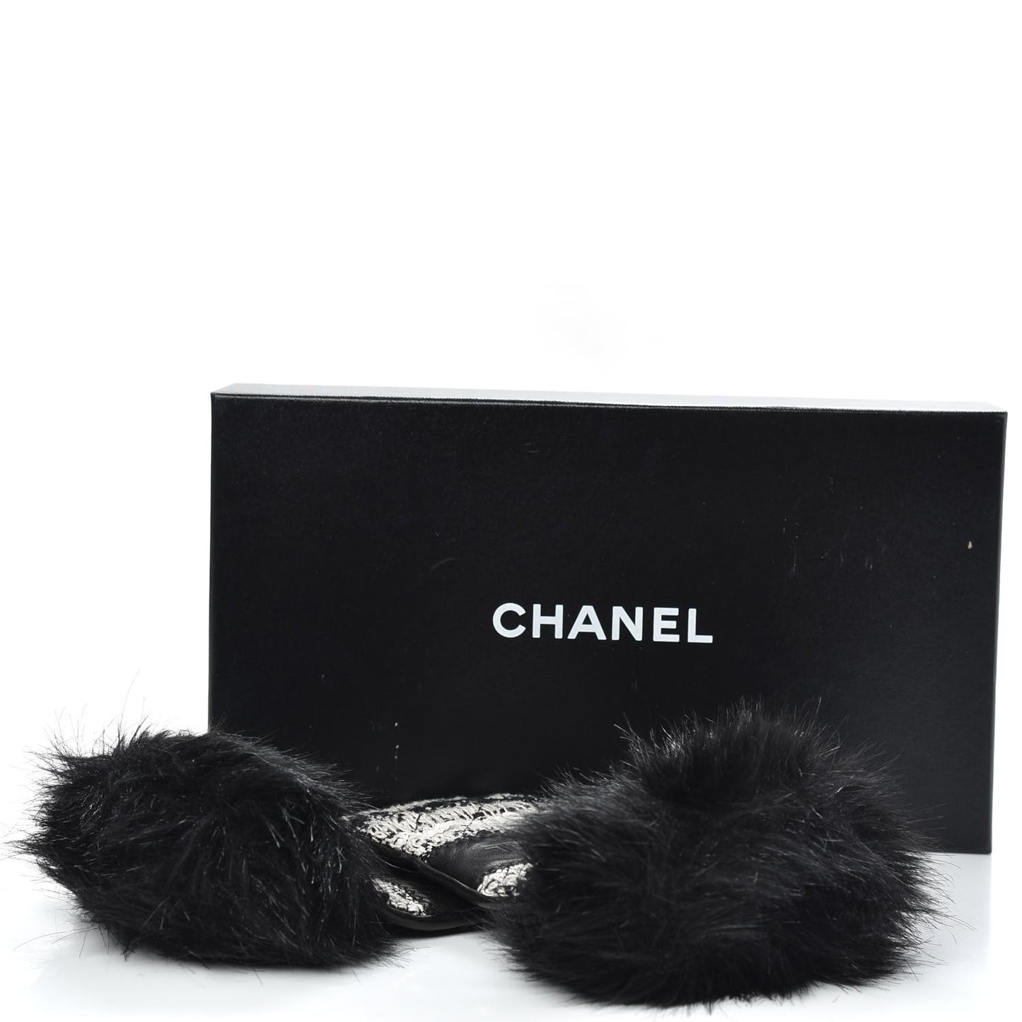 Lambskin Fur Tweed CC Gloves 7.5 Black