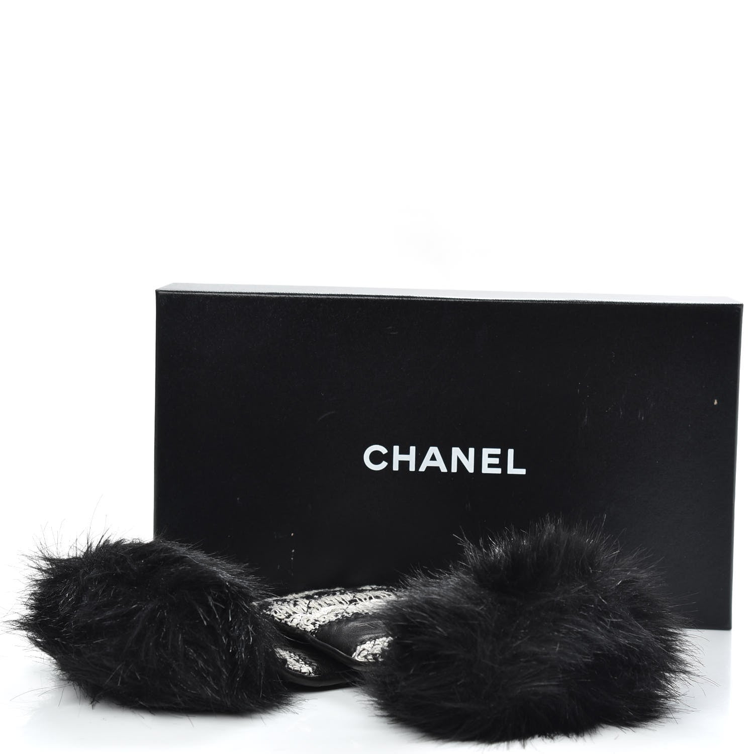 Chanel Lambskin Fur Tweed CC Gloves 7.5 Black 4 of 4