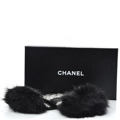 Chanel Lambskin Fur Tweed CC Gloves 7.5 Black 4 of 4