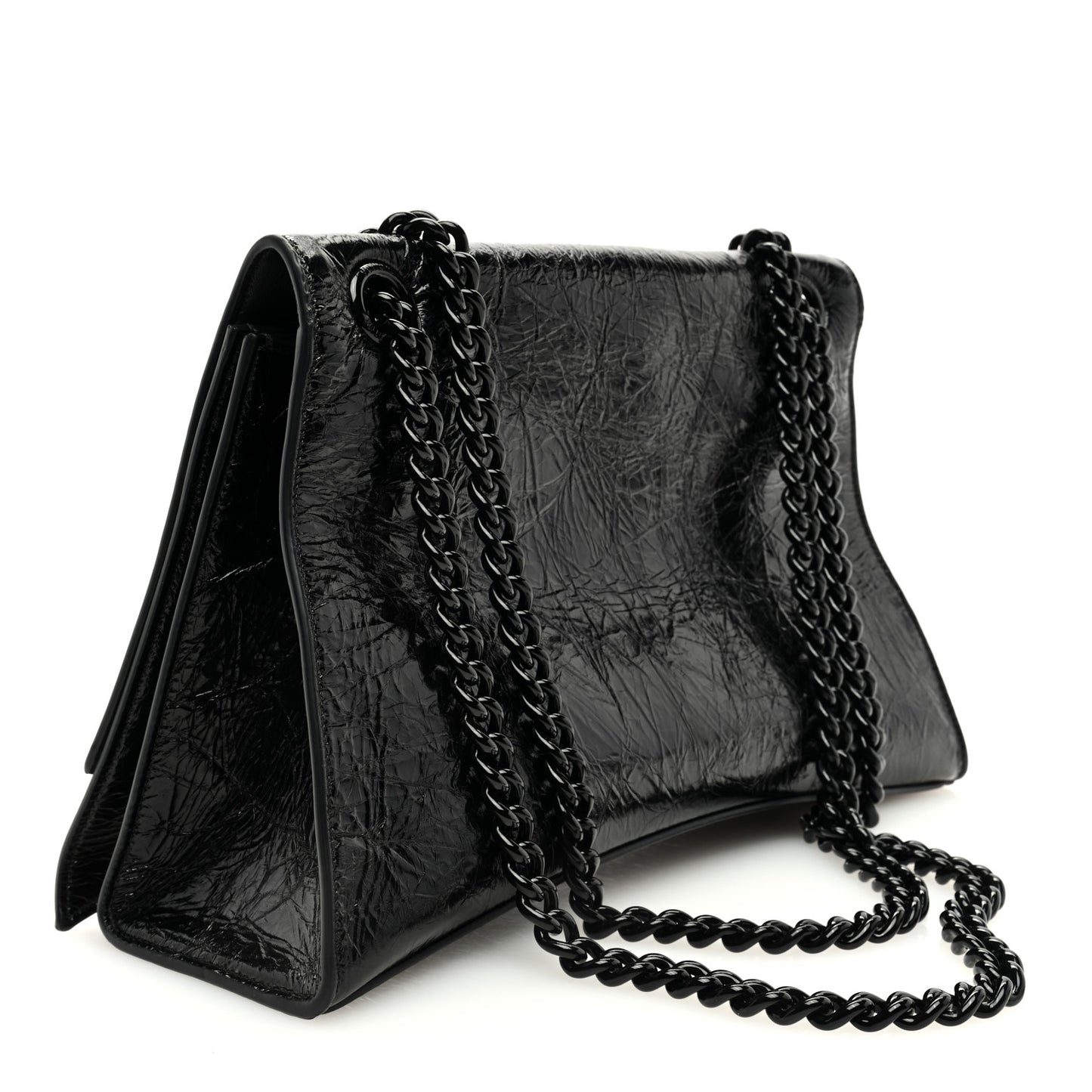 Crushed Calfskin Monochrome Medium Crush Chain Bag Black