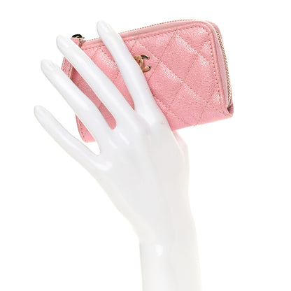 Chanel Iridescent Caviar Quilted Zipped Key Holder Case Rose Pink 2 of 8