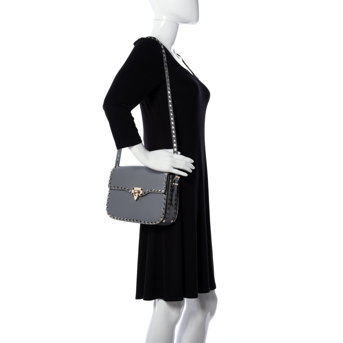 Vitello Medium Rockstud Flap Saddle Bag Light Stone