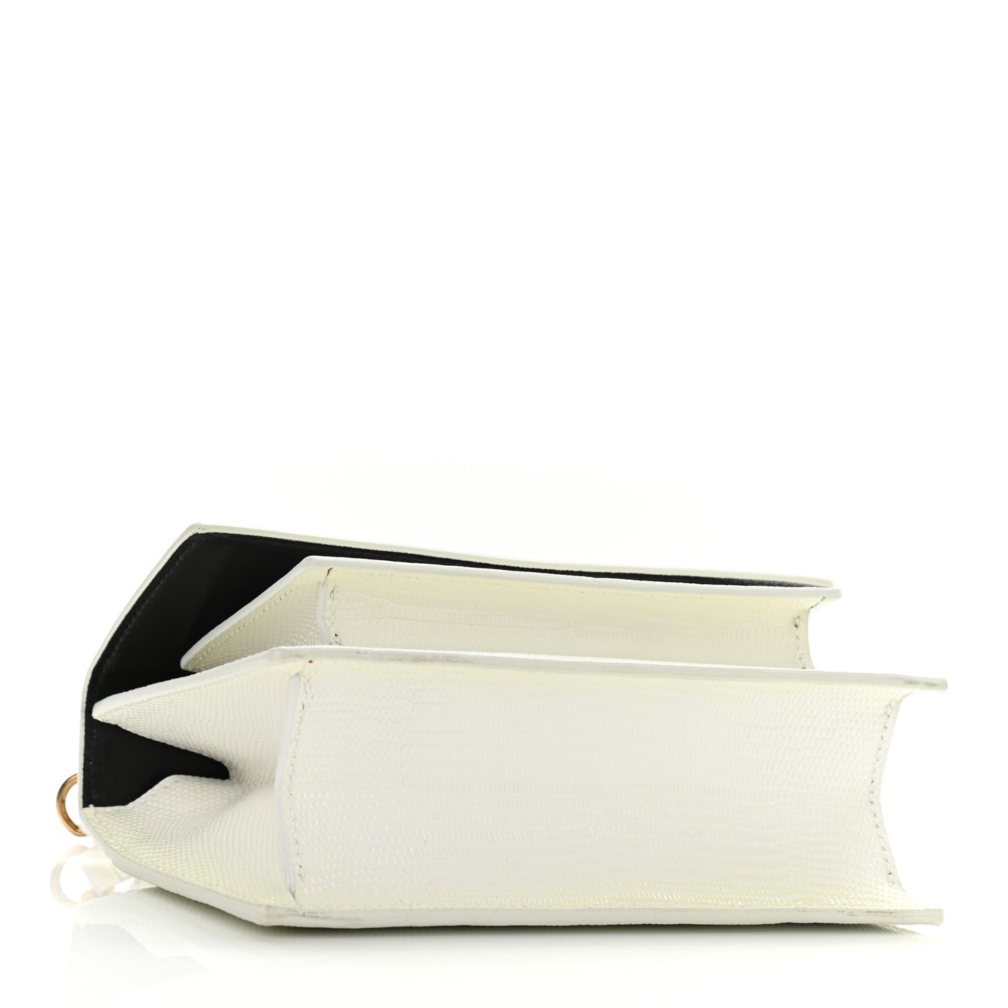 Patent Calfskin Lizard Embossed XS Sharp Top Handle Bag White