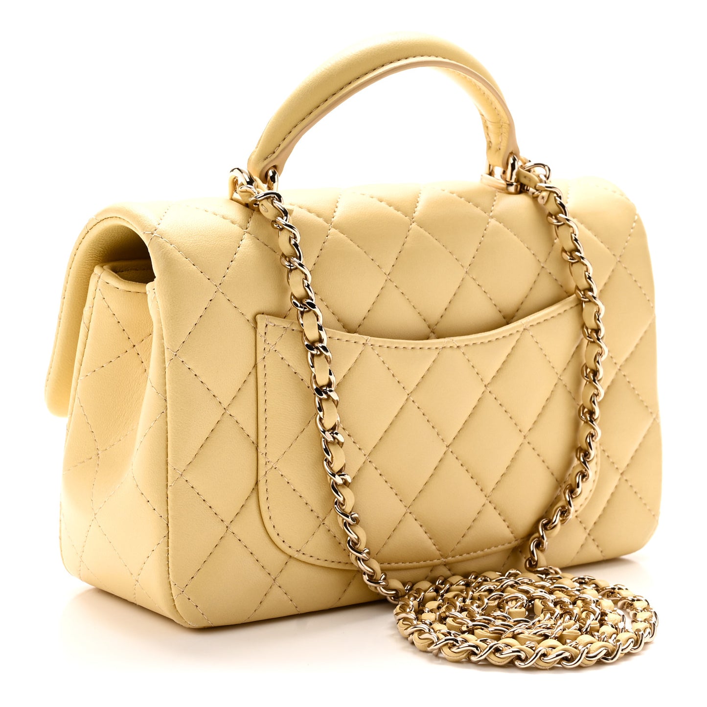 Lambskin Quilted Mini Top Handle Rectangular Flap Yellow