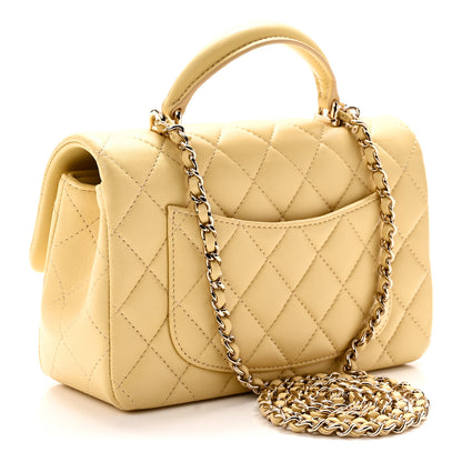 Chanel Lambskin Quilted Mini Top Handle Rectangular Flap Yellow 3 of 10