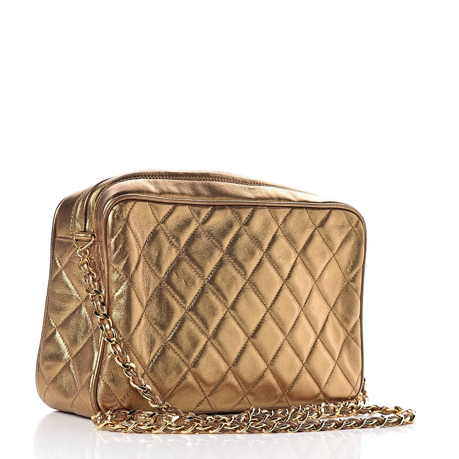 Chanel Metallic Lambskin Quilted Tassel Camera Case Gold 3 of 11