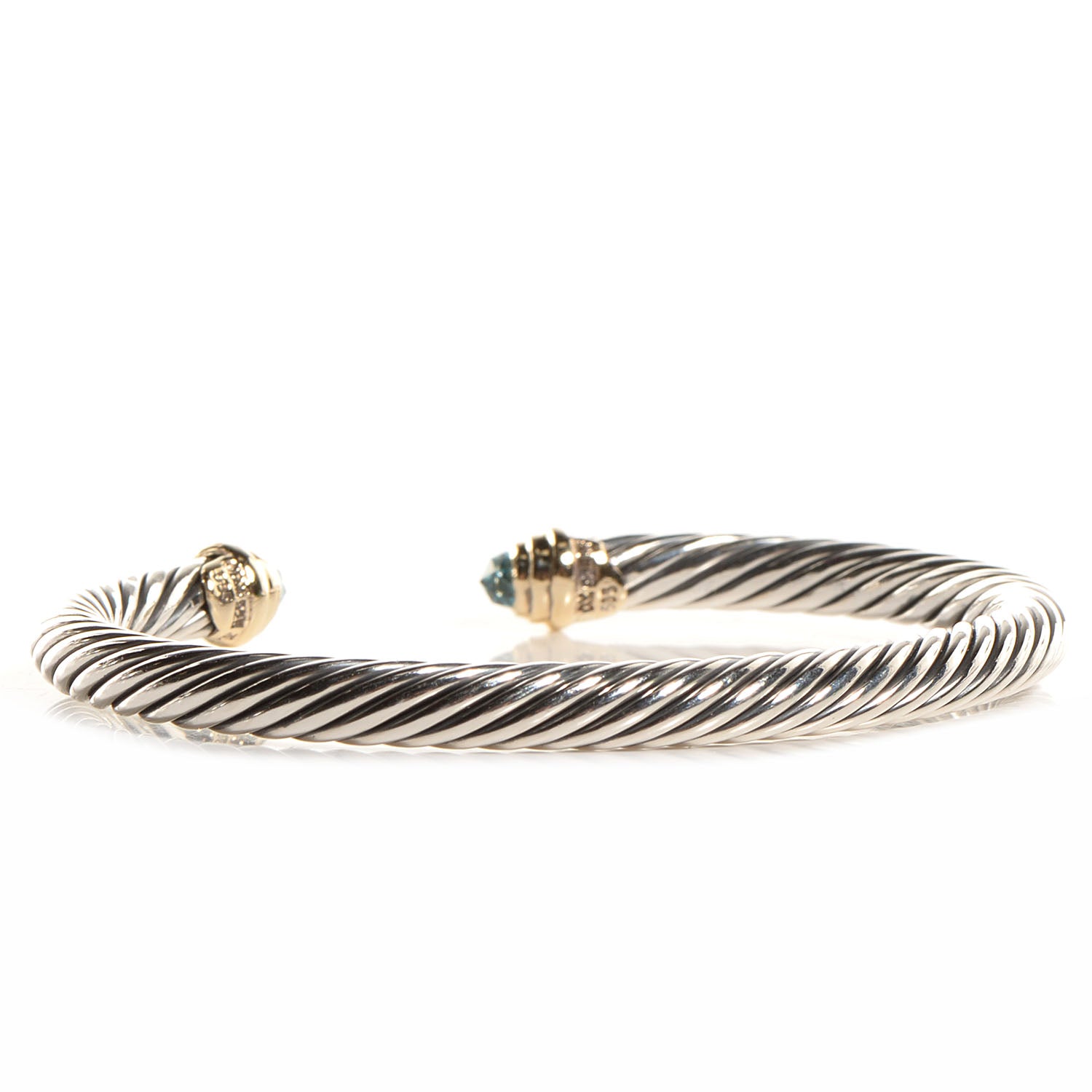 David Yurman Sterling Silver 14K Yellow Gold Blue Topaz 5mm Cable Classics Petite Color Bracelet 3 of 5