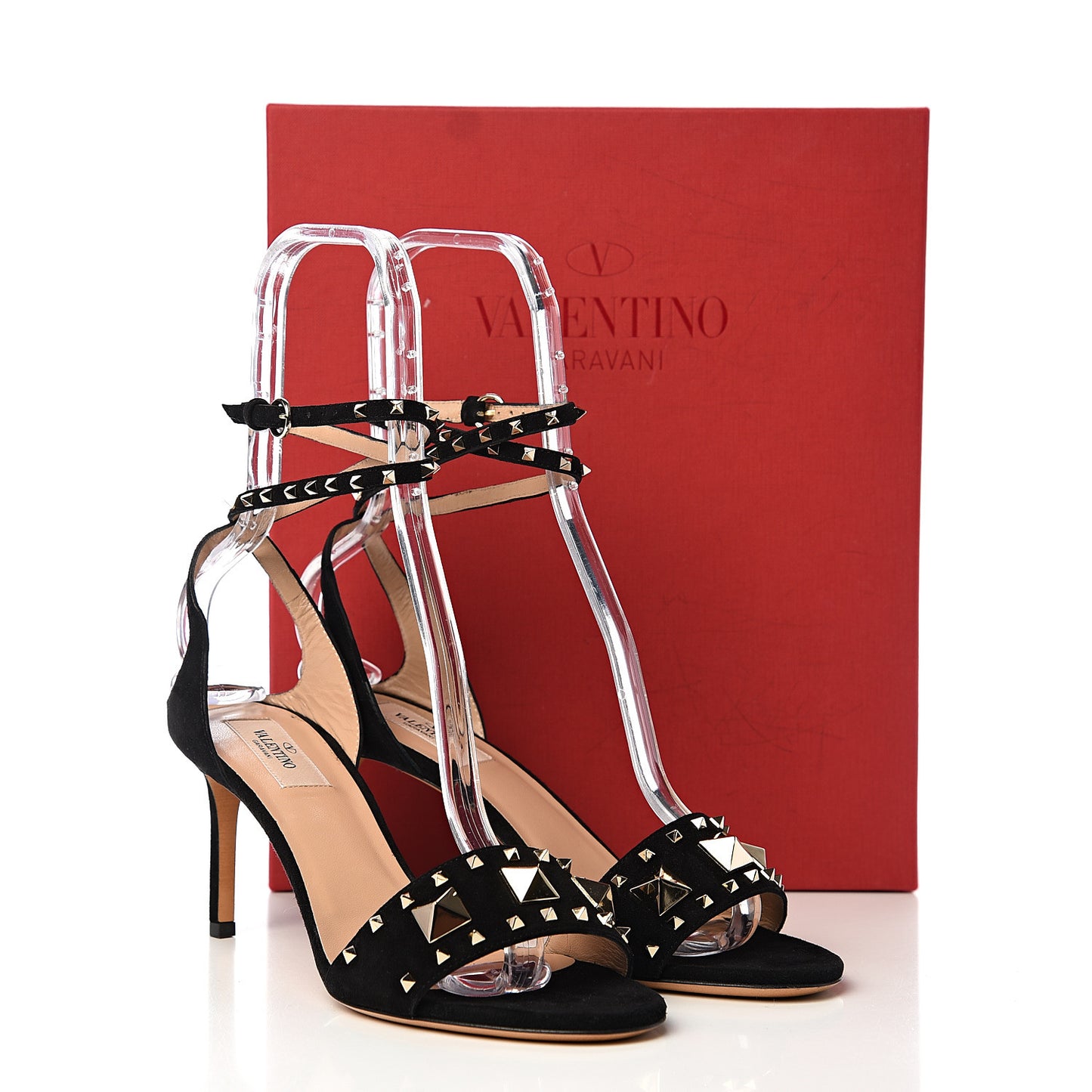 Suede Rockstud Lovestud Ankle Strap 75 Sandals 38 Black