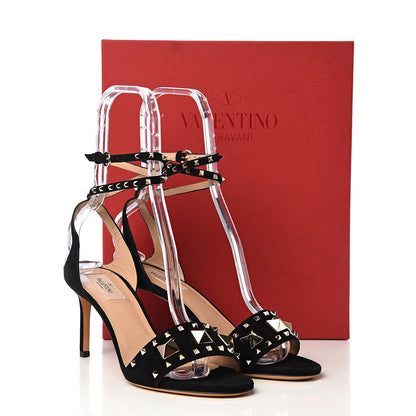 Valentino Garavani Suede Rockstud Lovestud Ankle Strap 75 Sandals 38 Black 8 of 8