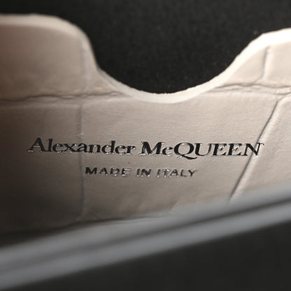 Alexander McQueen Shiny Calfskin Crocodile Embossed Knuckle Jeweled Crossbody White 6 of 9