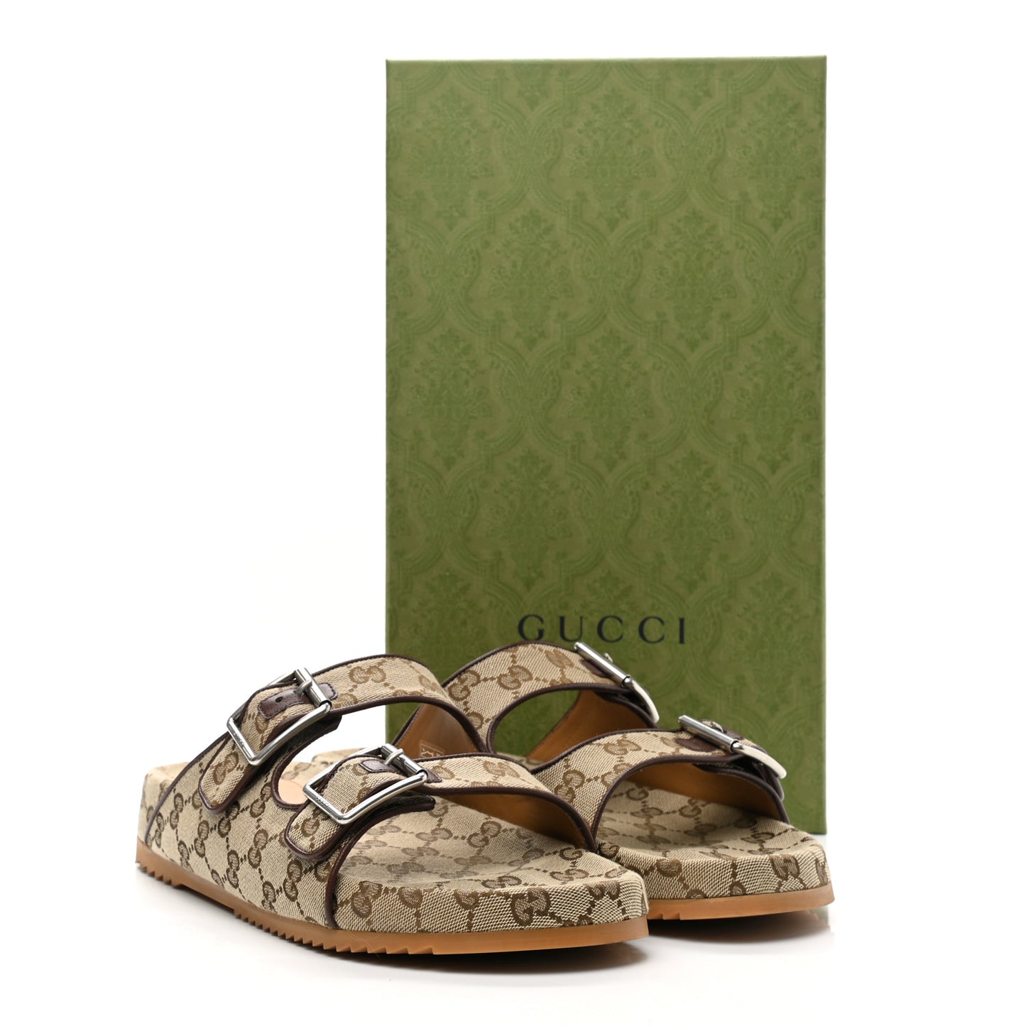 GG Monogram Lavaredo Eco Fabric Mens Slide Sandals With Straps 11 Beige Ebony Light Brown