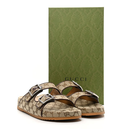 Gucci GG Monogram Lavaredo Eco Fabric Mens Slide Sandals With Straps 11 Beige Ebony Light Brown 10 of 10