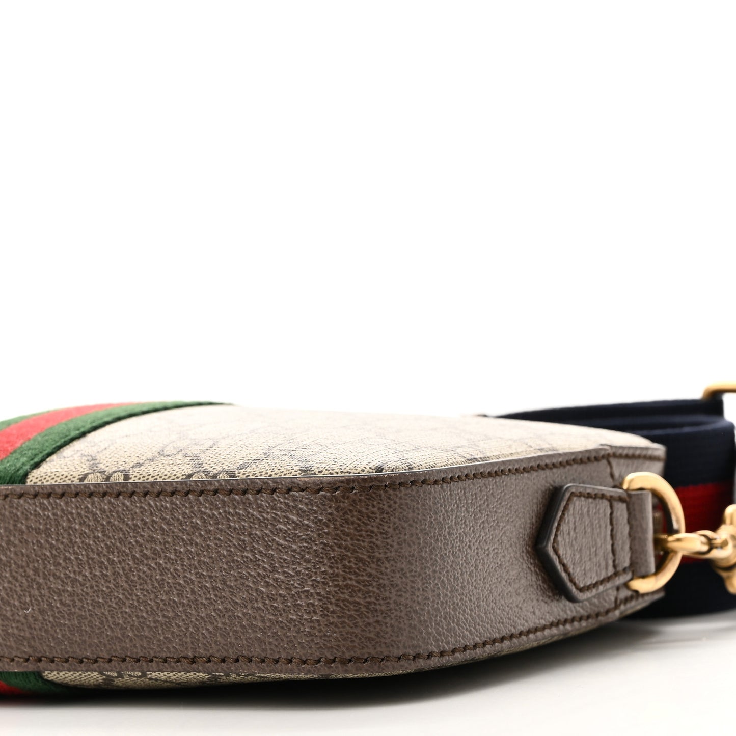 GG Supreme Monogram Textured Dollar Calfskin Web Ophidia Wristlet Shoulder Bag Beige Ebony New Acero