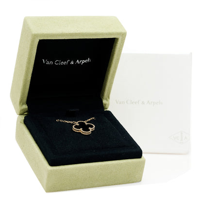Van Cleef & Arpels 18K Yellow Gold Black Onyx Vintage Alhambra Pendant Necklace 6 of 6