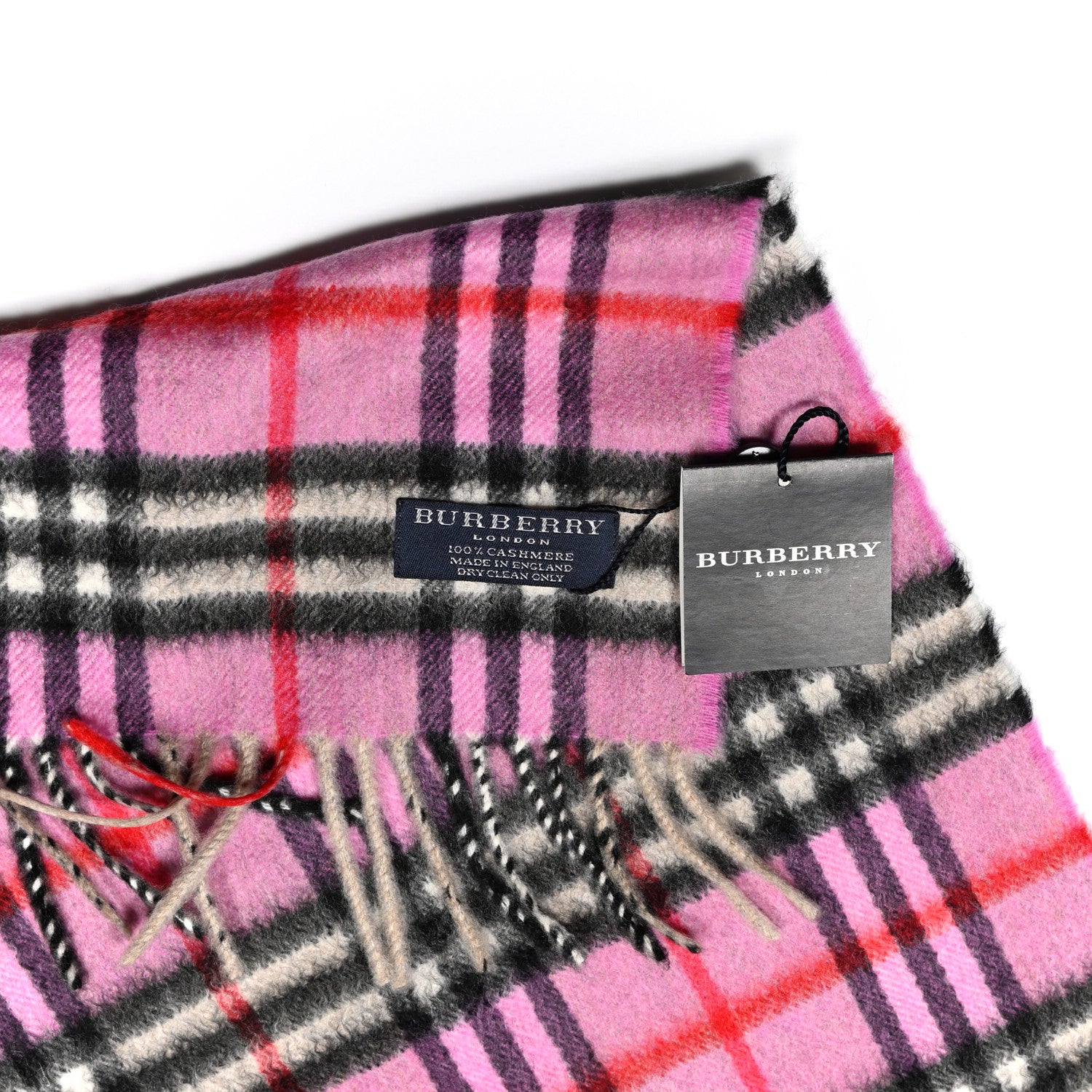 Burberry Cashmere Vintage Check Fringe Scarf Pink 3 of 4