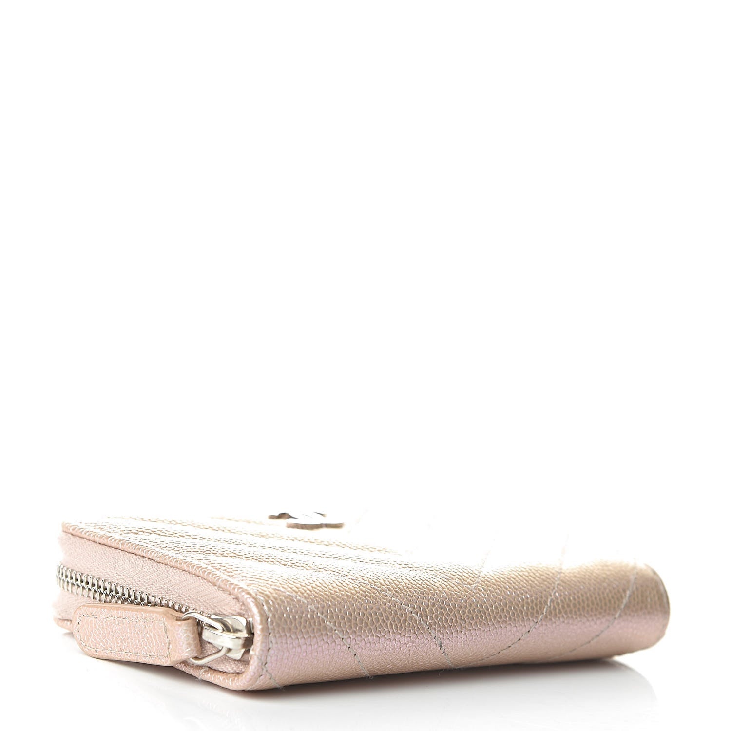 Chanel Metallic Caviar Chevron Quilted Zip Around Coin Purse Light Gold 4 of 8
