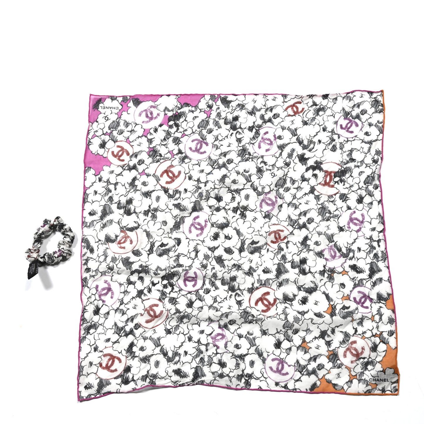Cotton CC Scrunchie and Scarf Hair Tie Set White Pink Orange
