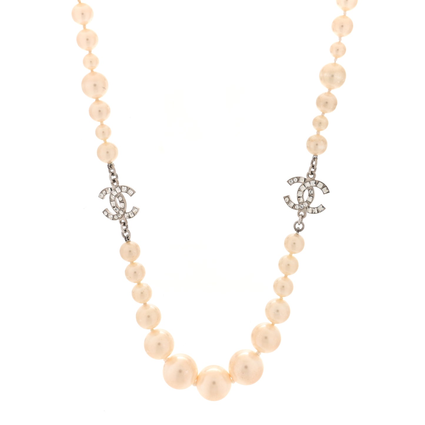 Pearl Crystal Baguette CC Short Necklace Silver
