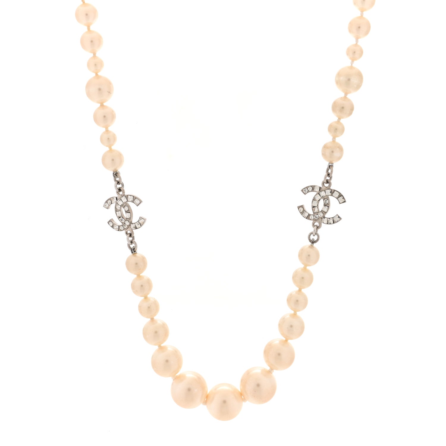 Chanel Pearl Crystal Baguette CC Short Necklace Silver 1 of 5
