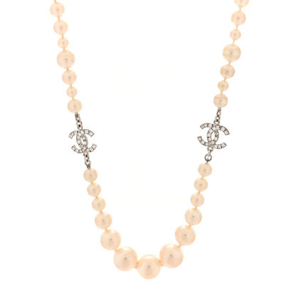 Chanel Pearl Crystal Baguette CC Short Necklace Silver 1 of 5