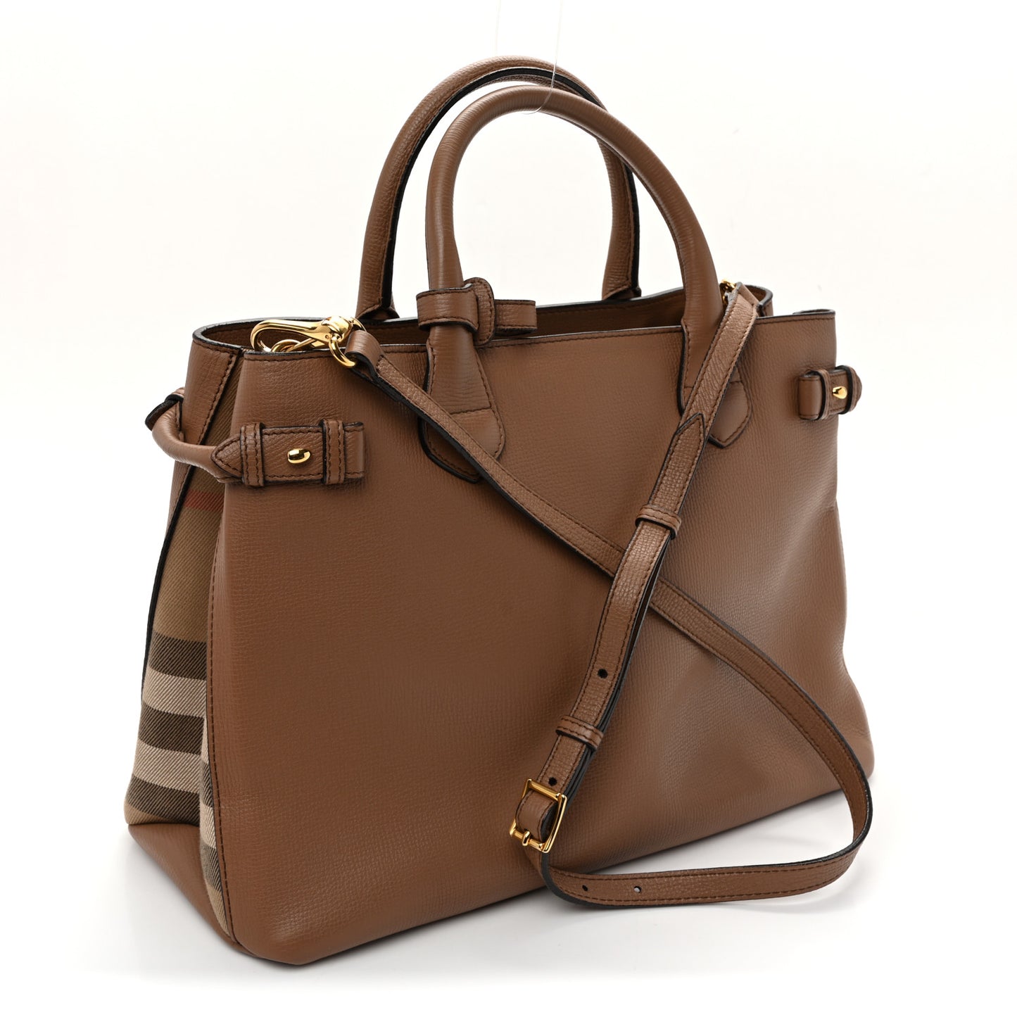 Grainy Calfskin House Check Medium Banner Tote Dark Sand