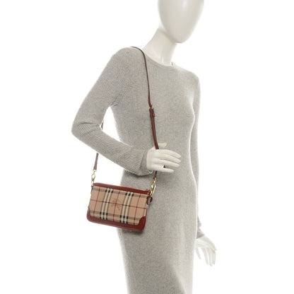 Burberry Haymarket Check Small Peyton Crossbody Clutch Bag Military Red 2 of 7