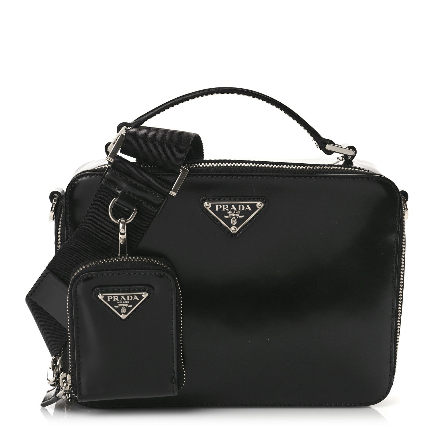 Prada Spazzolato Medium Brique Crossbody Bag Black 1 of 8