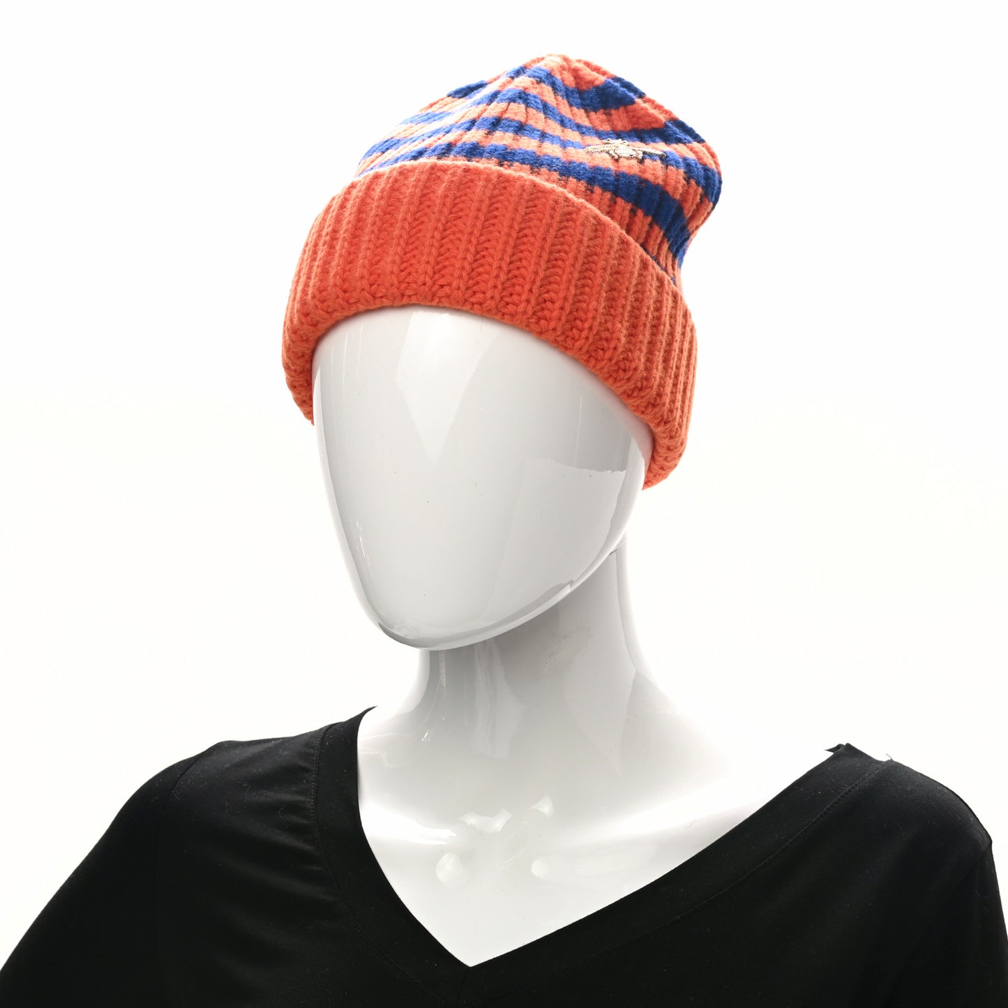Wool Knit Bee Embroidered K2 Beanie Hat 58 Orange Blue