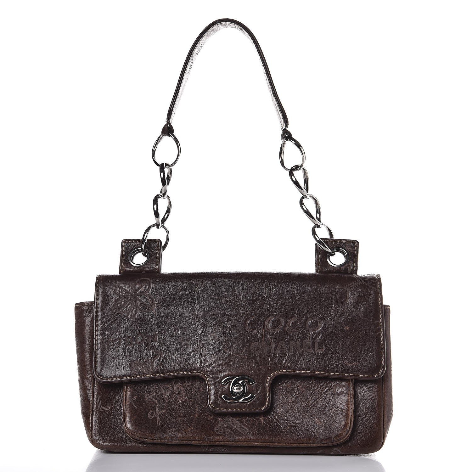 Chanel Calfskin Embossed Medium Flap Dark Brown 1 of 7