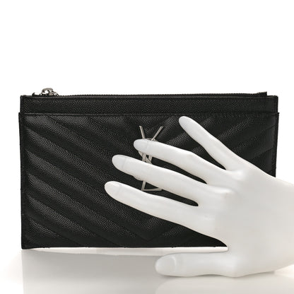 Saint Laurent Grain De Poudre Chevron Monogram Bill Pouch Black 2 of 9