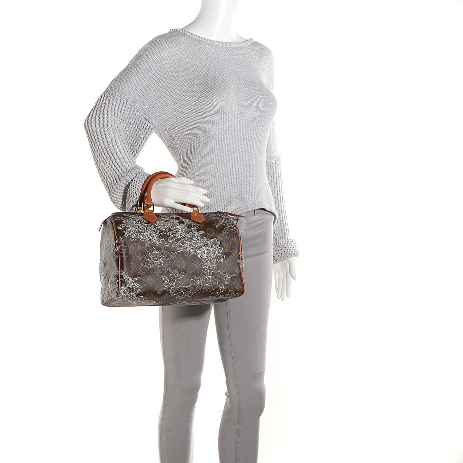 Louis Vuitton Monogram Dentelle Speedy 30 Silver 2 of 7