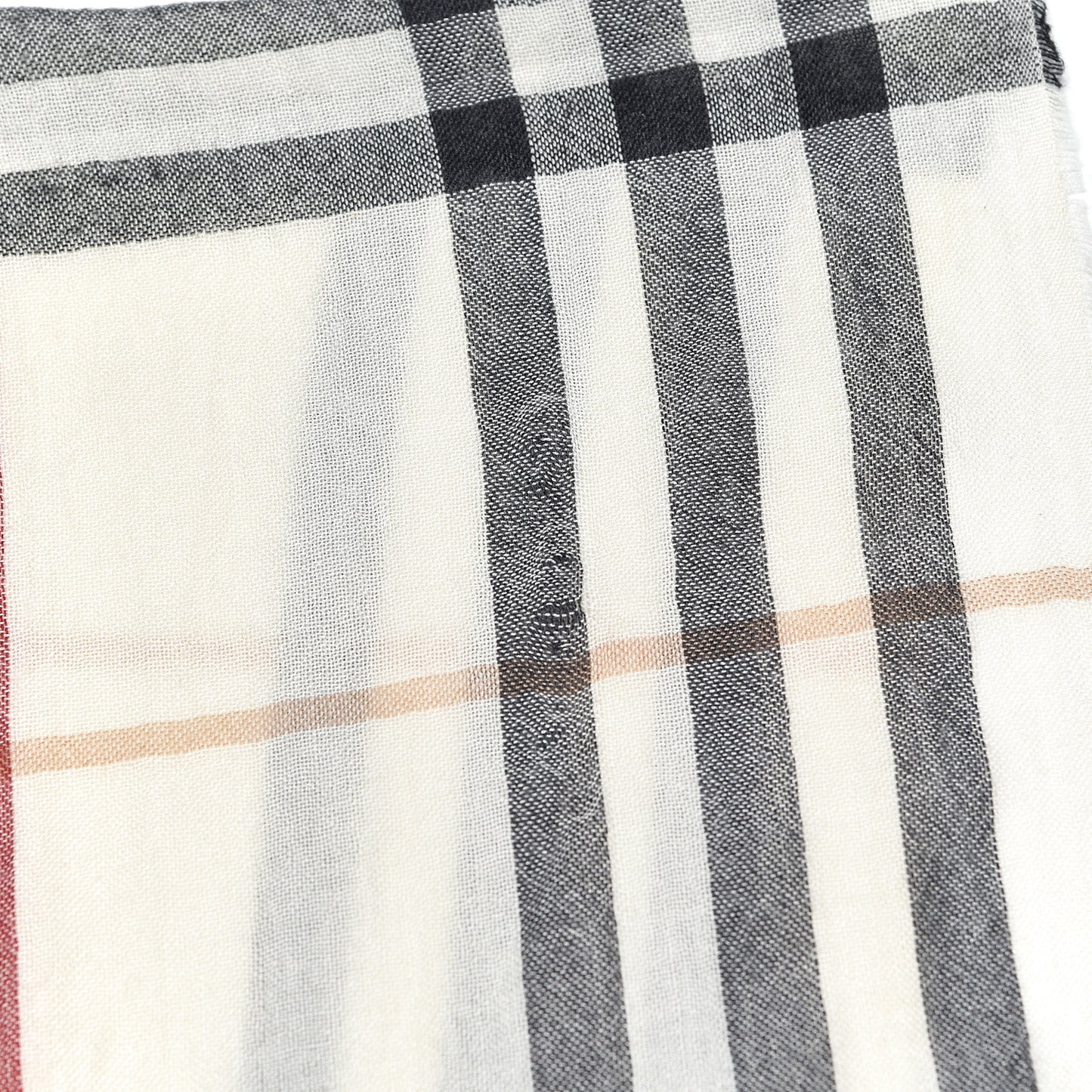 Merino Wool Cashmere Check Lightweight Scarf Ivory