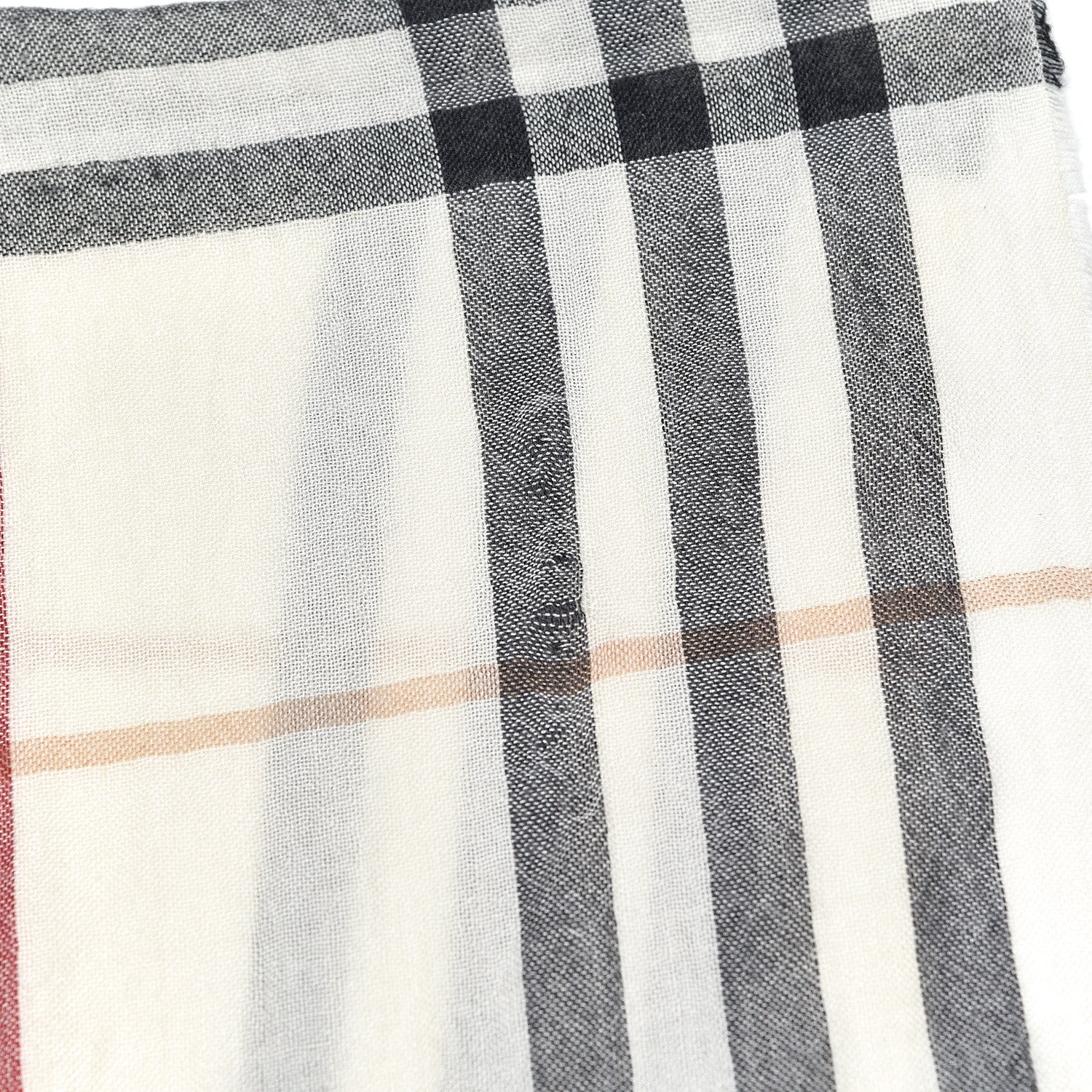 Burberry Merino Wool Cashmere Check Lightweight Scarf Ivory 6 of 6
