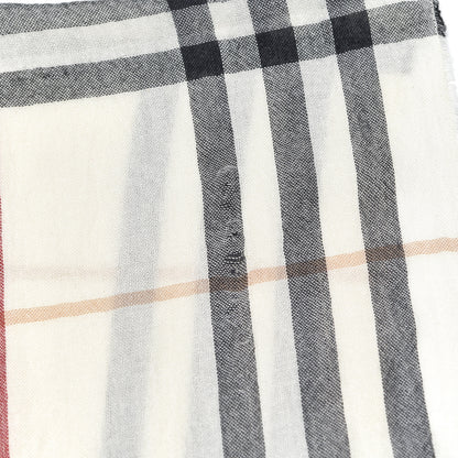 Burberry Merino Wool Cashmere Check Lightweight Scarf Ivory 6 of 6