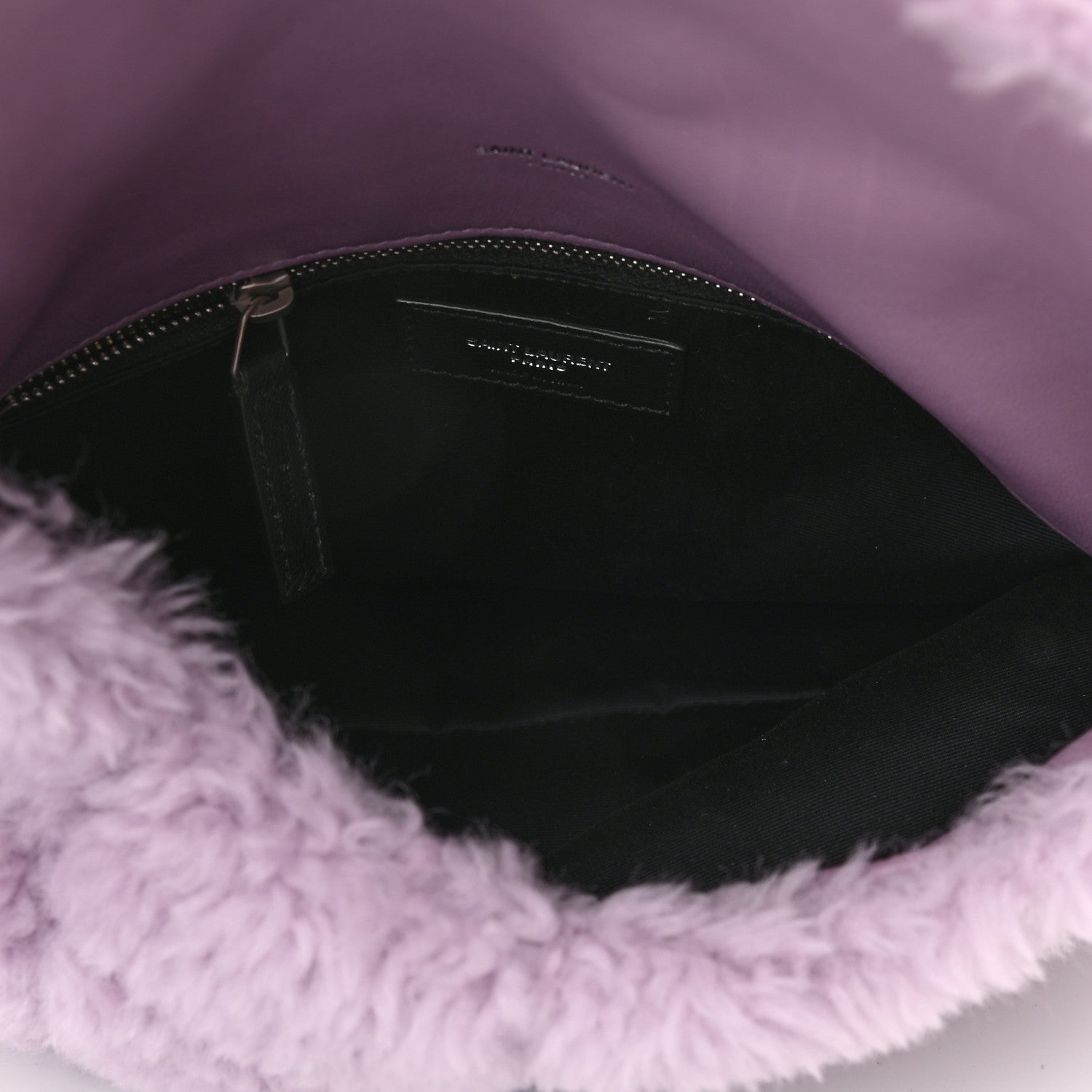 Saint Laurent Merino Shearling Lambskin Quilted Small Loulou Puffer Monogram Chain Satchel Lila 5 of 8