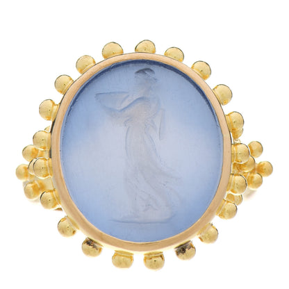 Elizabeth Locke 19K Yellow Gold Venetian Glass Intaglio Grecian Water Carrier Ring Blue 58 8.25 1 of 5