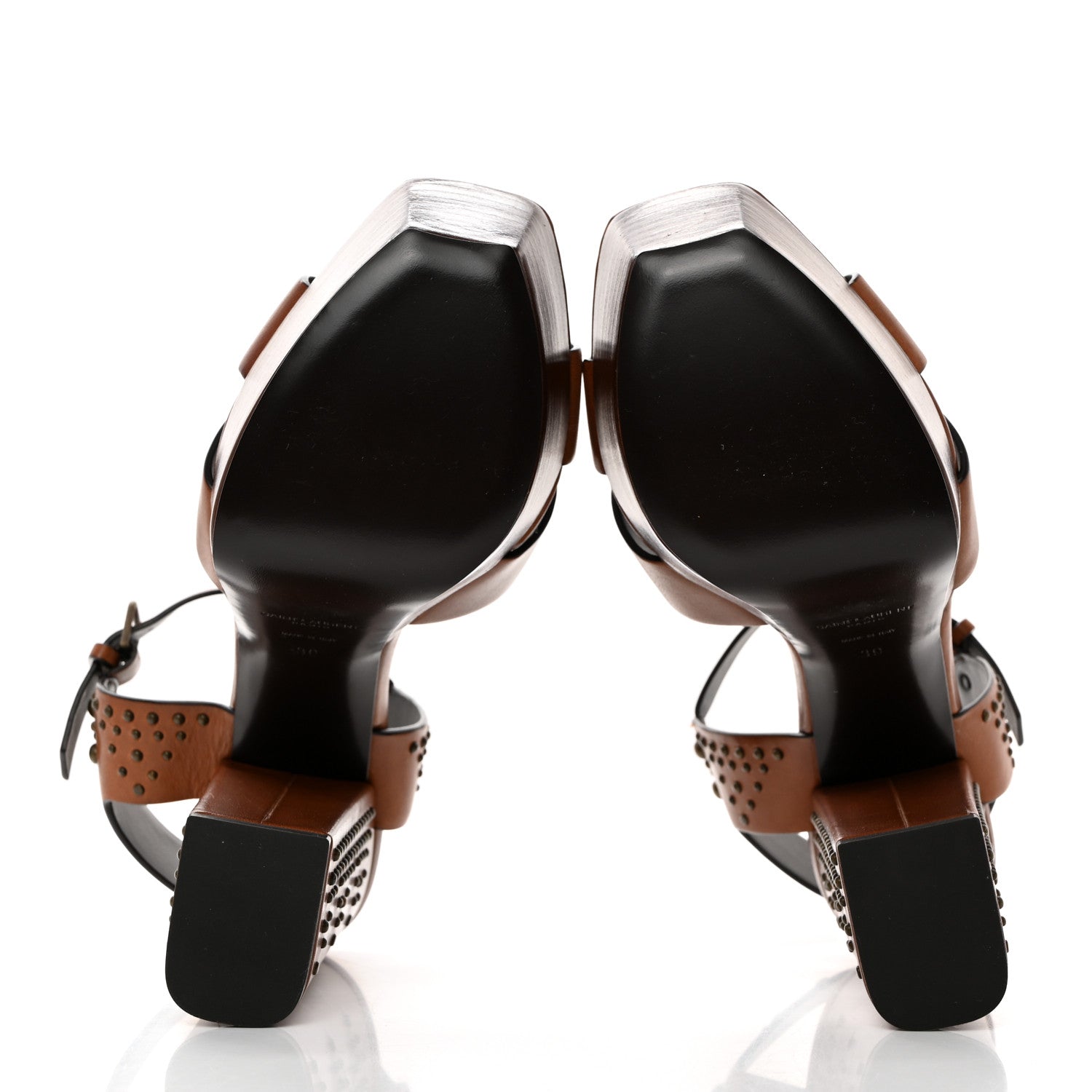 Saint Laurent Calfskin Studded Farrah 80 Platform Sandals 39 Papaya 5 of 9