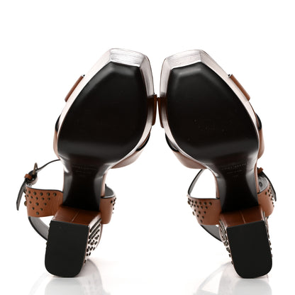 Saint Laurent Calfskin Studded Farrah 80 Platform Sandals 39 Papaya 5 of 9
