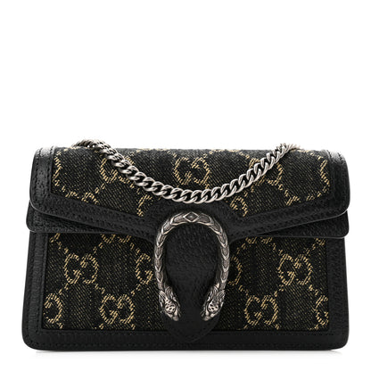 Gucci Jacquard Black Denim GG Monogram Super Mini Dionysus Shoulder Bag Black Ivory 1 of 10