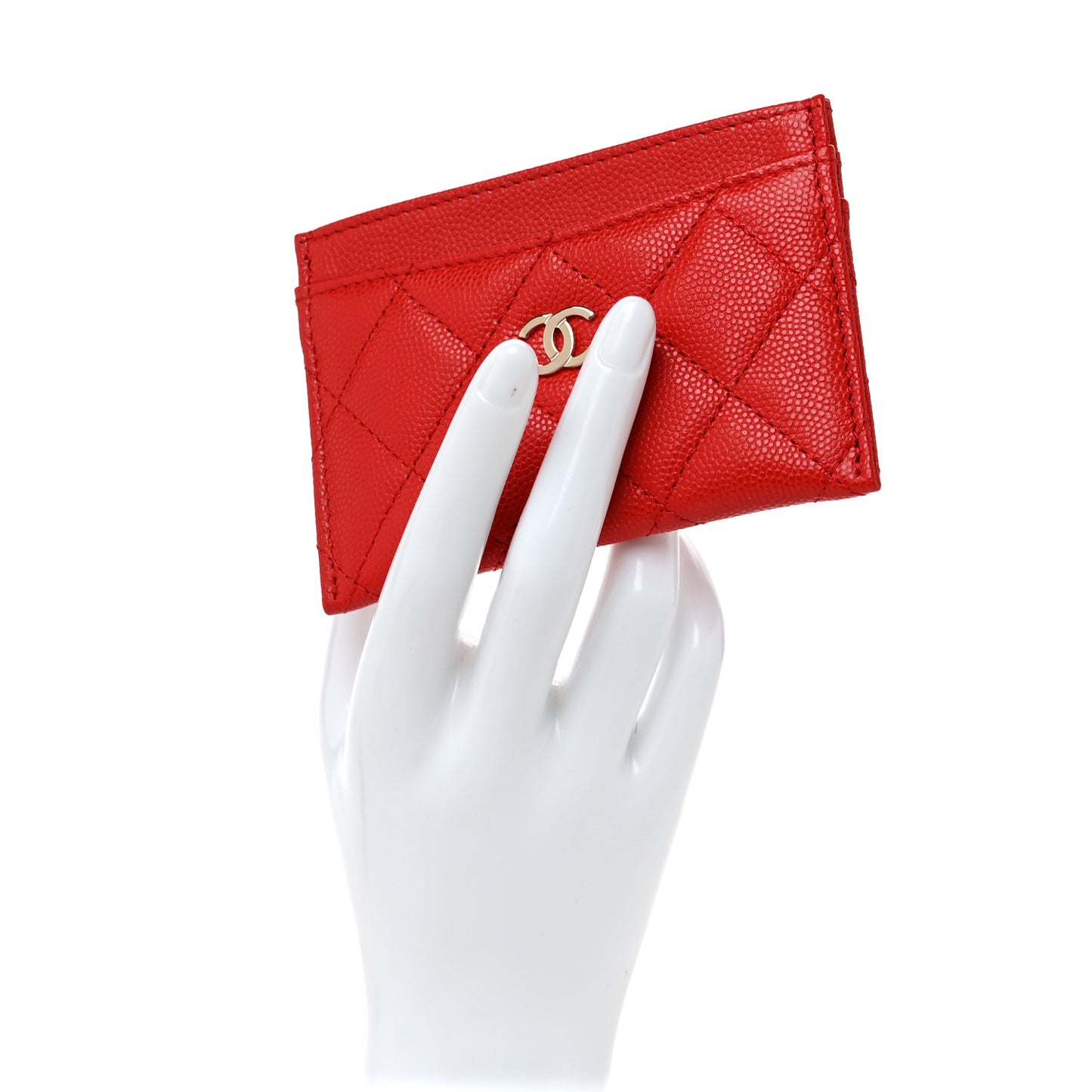 Caviar Quilted Card Holder Red