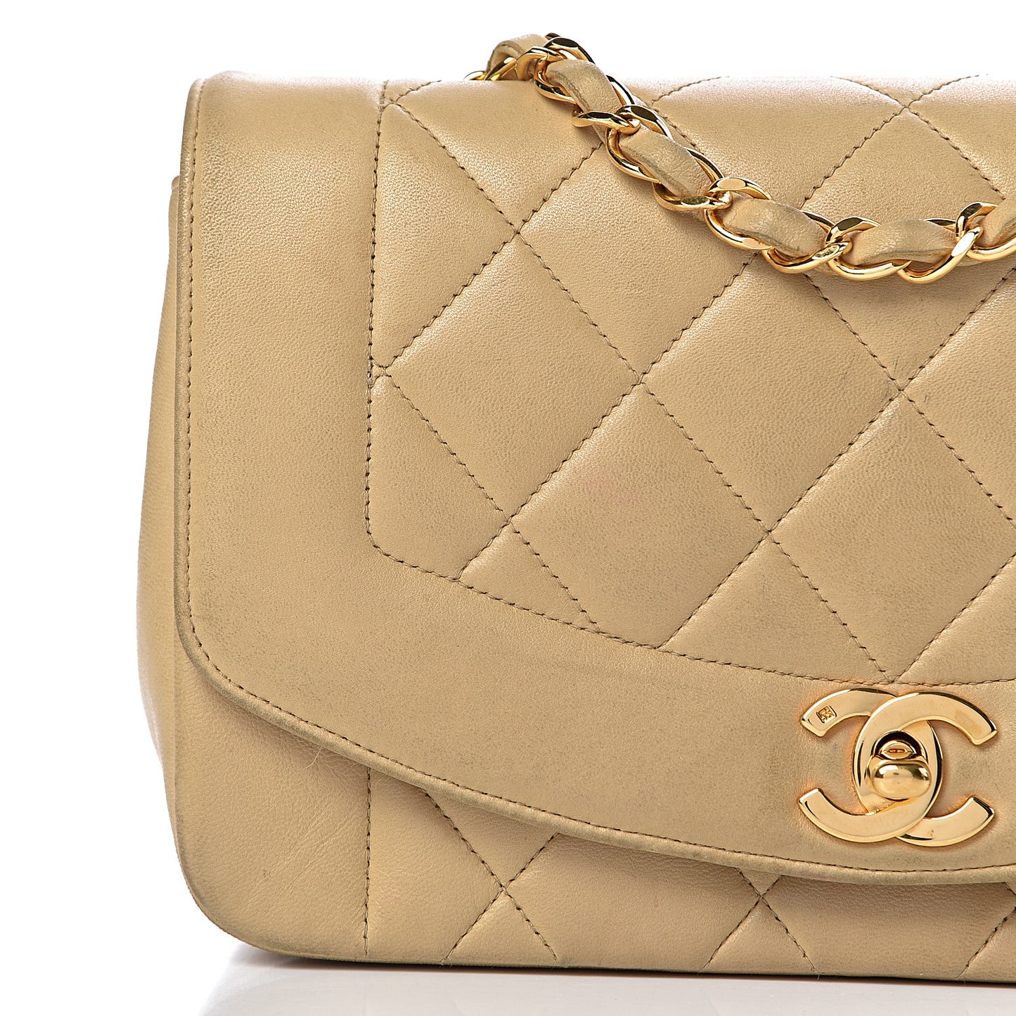 Lambskin Quilted Small Flap Beige