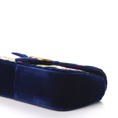Gucci Velvet Matelasse Deer Embroidered Small GG Marmont Shoulder Bag Cobalt 10 of 11