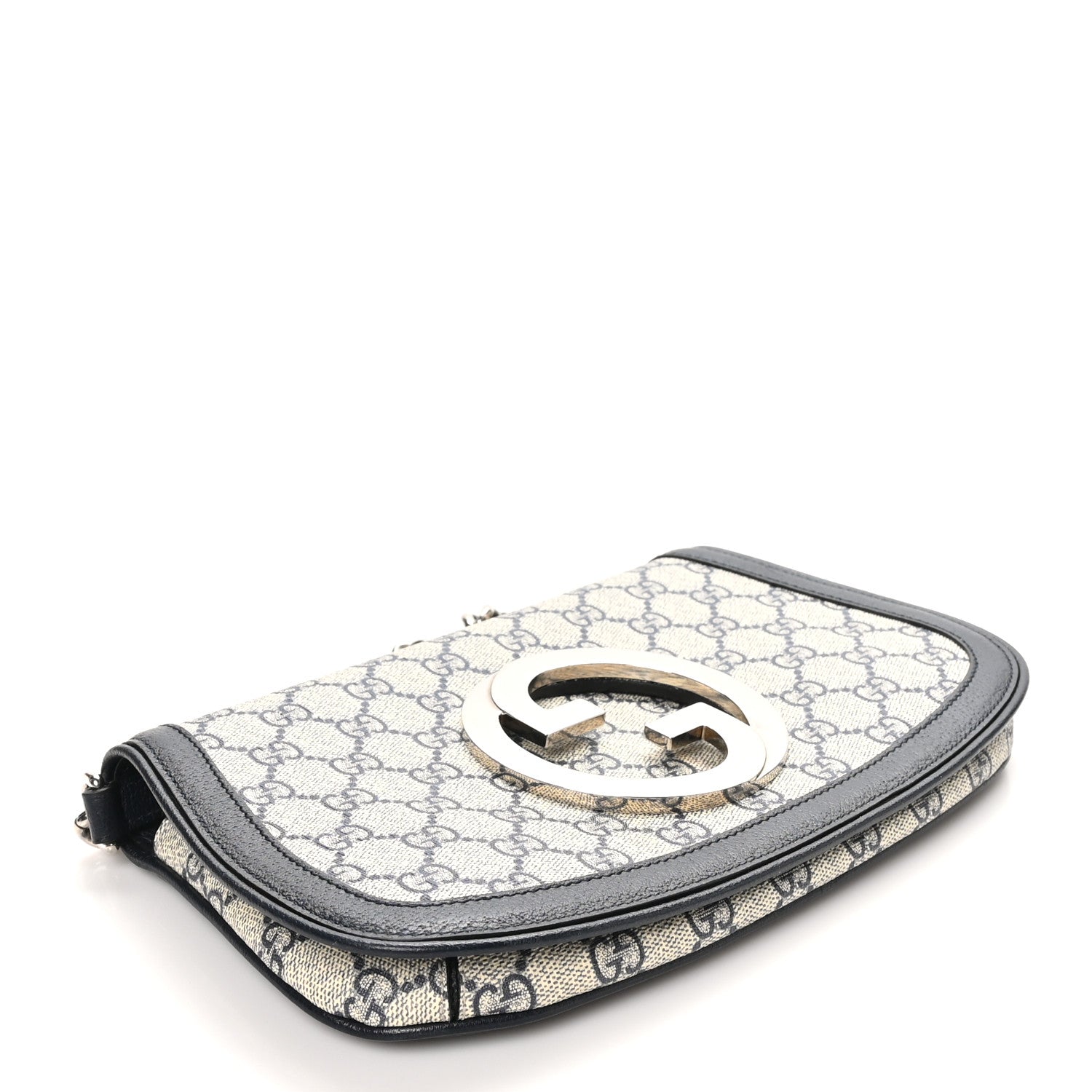 Gucci GG Supreme Monogram Textured Dollar Calfskin Blondie Chain Shoulder Flap Bag Beige Blue 4 of 10
