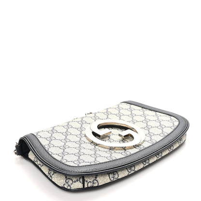 Gucci GG Supreme Monogram Textured Dollar Calfskin Blondie Chain Shoulder Flap Bag Beige Blue 4 of 10