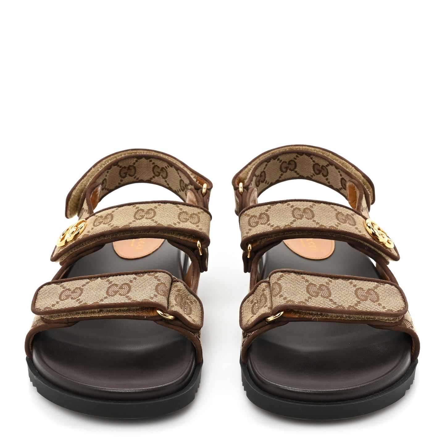 GG Monogram Lavaredo Eco Fabric Womens Slide Sandals With Straps 39 Beige Ebony Light Brown
