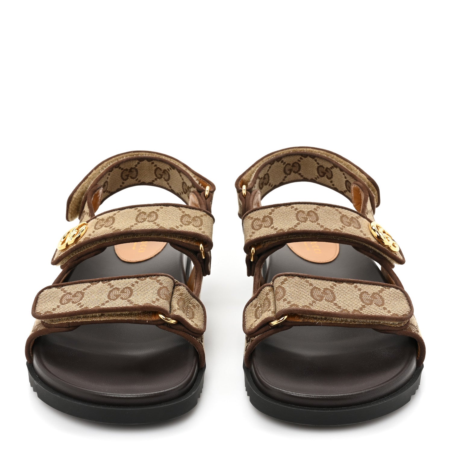 Gucci GG Monogram Lavaredo Eco Fabric Womens Slide Sandals With Straps 39 Beige Ebony Light Brown 2 of 11