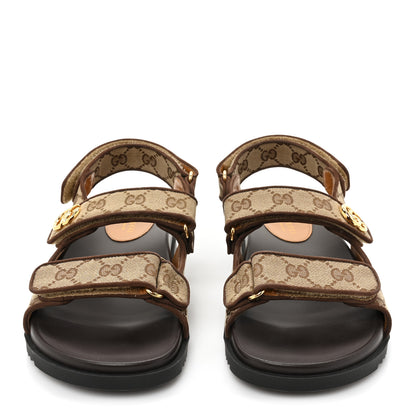 Gucci GG Monogram Lavaredo Eco Fabric Womens Slide Sandals With Straps 39 Beige Ebony Light Brown 2 of 11