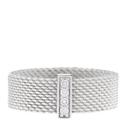 Tiffany Sterling Silver Diamond Somerset Mesh Ring 55 7.25 1 of 4