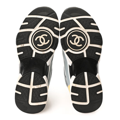 Chanel Calfskin Patent CC Sneakers 38 White Blue Yellow 6 of 9