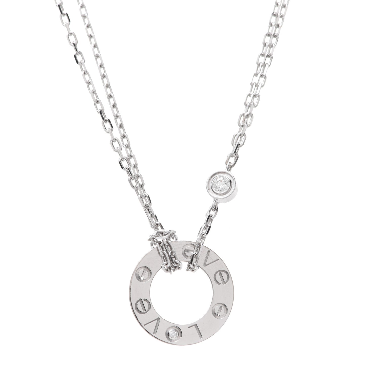 18K White Gold 2 Diamond LOVE Necklace